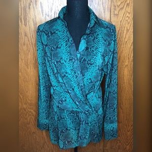 Snake print faux wrap top with side twist